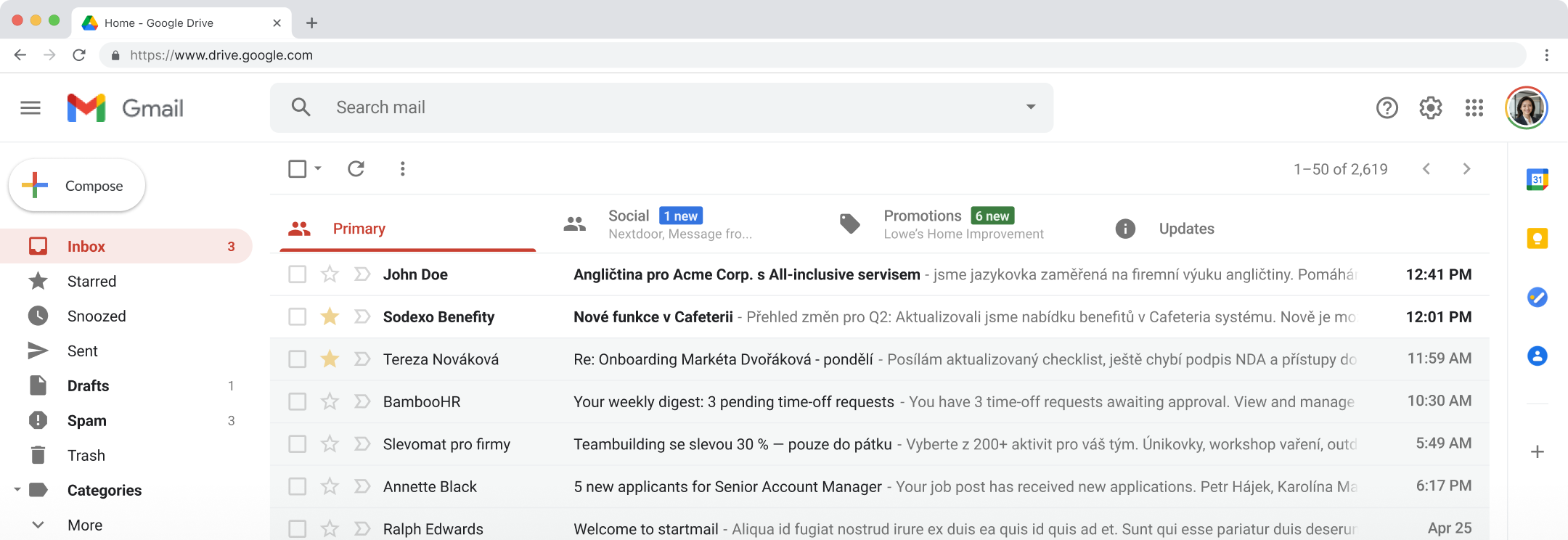 TeaTime inbox view