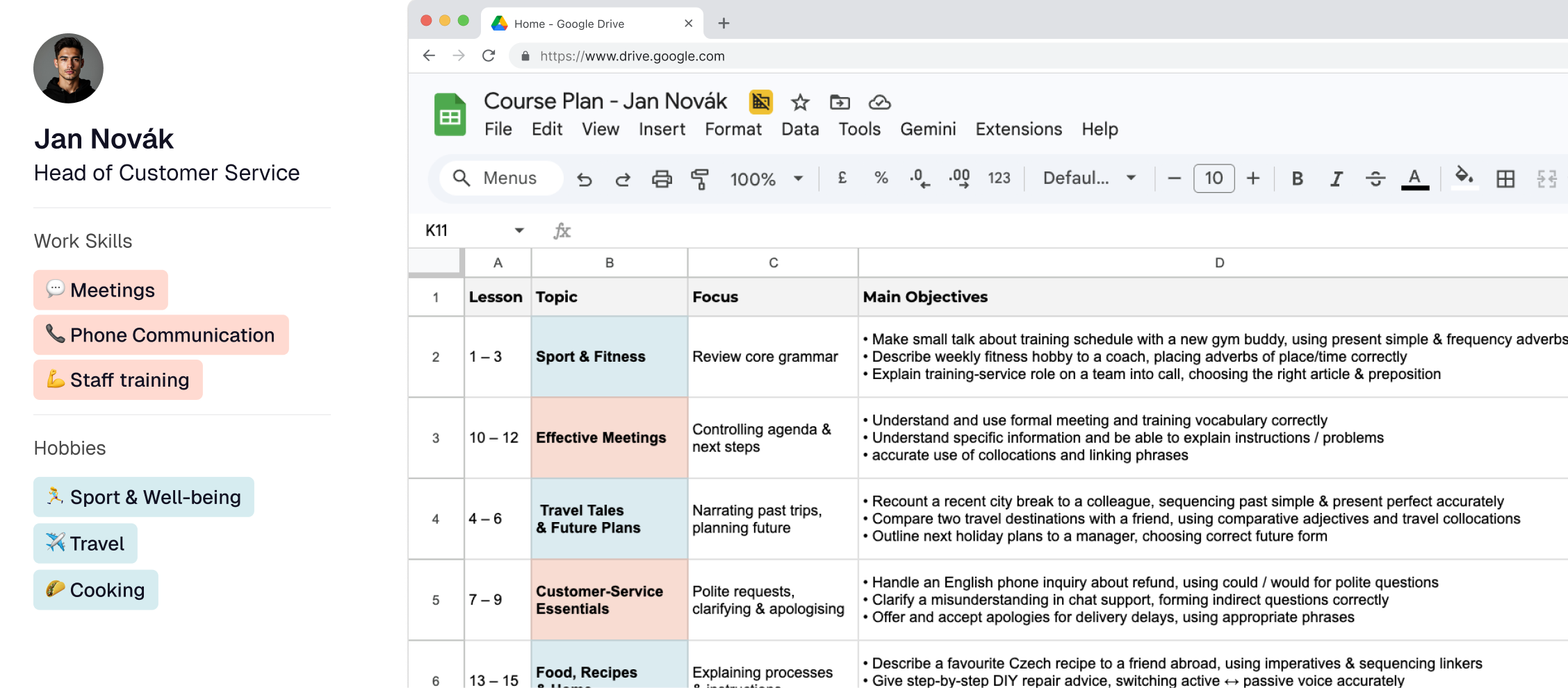 TeaTime personalized course plan